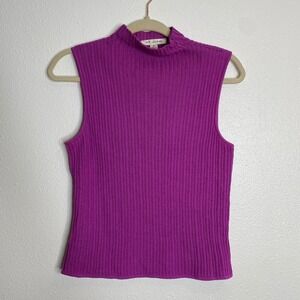 Vintage St John Collection Purple Knit Sleeveless Mock Neck Top Petite Women
